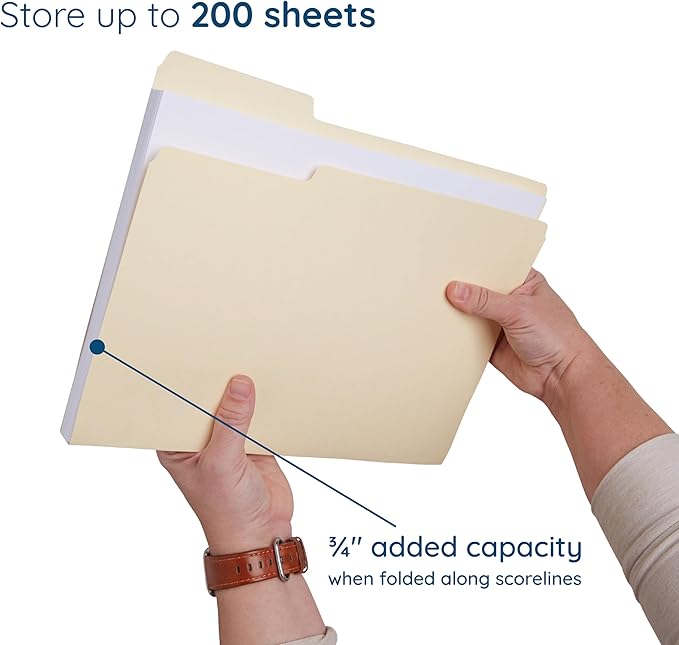 200 Blue Summit Supplies Manilla Folders - Letter Size File Folders with 1/3 Cut Top Tabs, Assorted Positions, Durable 11pt Manila Paper for Office Organization