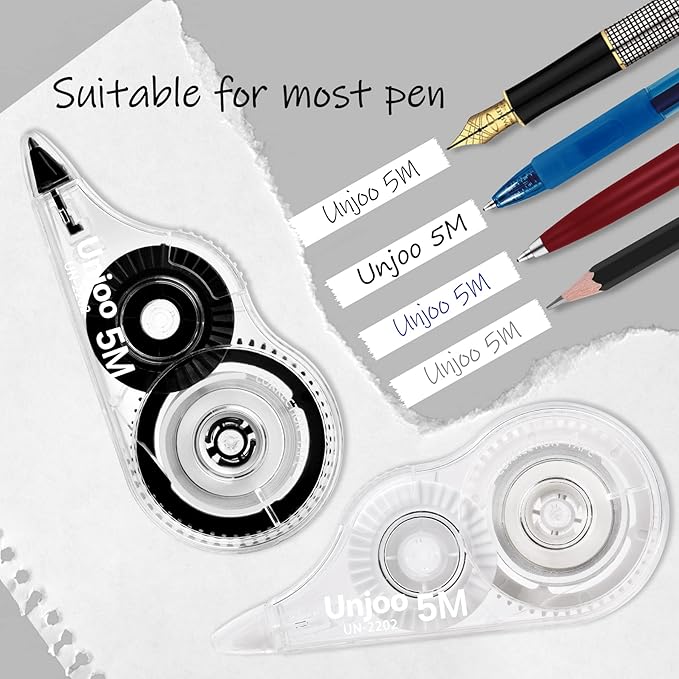 White Correction Tape, Easy To Use Applicator for Instant Corrections Wrong Writing At Any Time, For school, Office (12pack, 5M/196" x 0.2", Black)