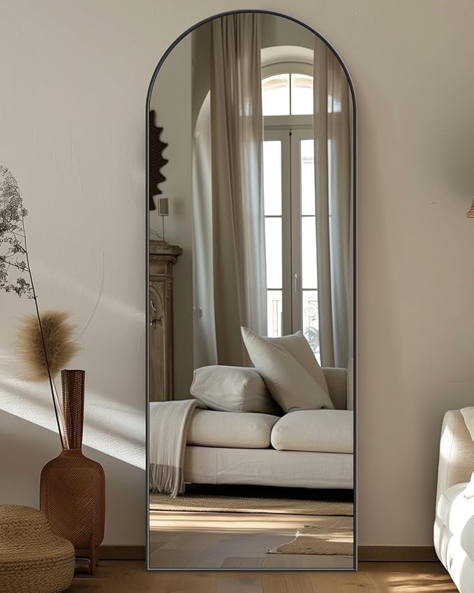 Antok Full Length Mirror, 58"x19" Arched Floor Mirror, Mirror Full Length with Stand, Wall Mounted Mirrors for Living Room Bedroom,Black