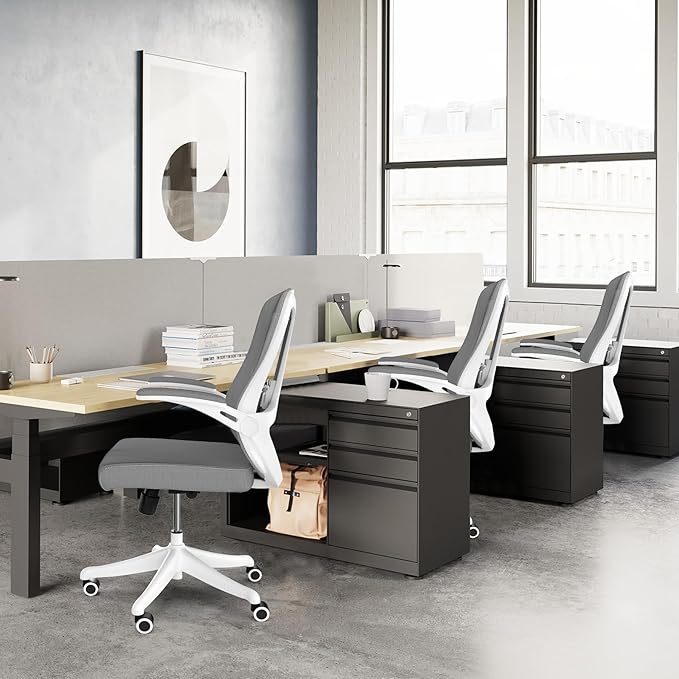 Computer Office Chair, Ergonomic Comfort Home Desk Chair, Mid Back Gaming Chair with Wheels, Adjustable Height, Lumbar Support, Flip-up Armrest with 350LBS Capacity