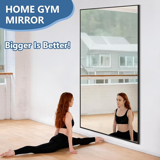 71"X32" Floor Mirror Full Length with Stand, Black Rectangle Large Free Standing Full Length Body Mirror for Gym Bedroom Living Room, Tempered Glass, Aluminum Alloy Frame