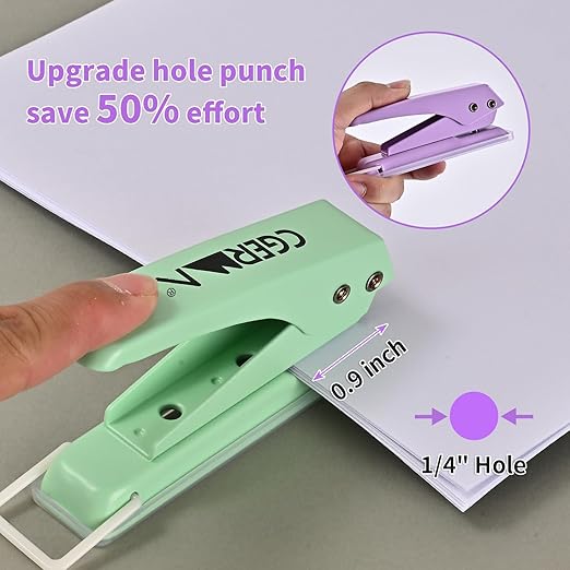 Single Hole Puncher, 3 Pack ， 1/4" Hole, 50% Labor Savings, Heavy Duty Metal Punch, 15 Sheet Capacity, for ID Cards, Chipboard, Art Project, Crafts Easy Punching,