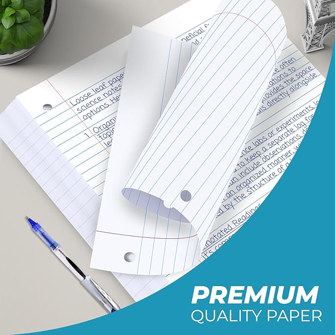 Loose Leaf Paper Bulk, 7200 Sheets, Wide Ruled, 8 x 10.5", Filler Papers for Office, 56 Gsm Thick Sheets, 3 Hole Punched for Binders, 48 Pack, 150 Sheets/Pack, Bulk Notebook Paper, White