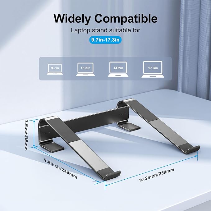 Laptop Stand for Desk, Aluminum Laptop Riser, Ergonomic Computer Stand for Laptop, Laptop Cooling Stand Compatible with for MacBook Pro/Air, Dell, HP, Lenovo, 10-17.3'', Black