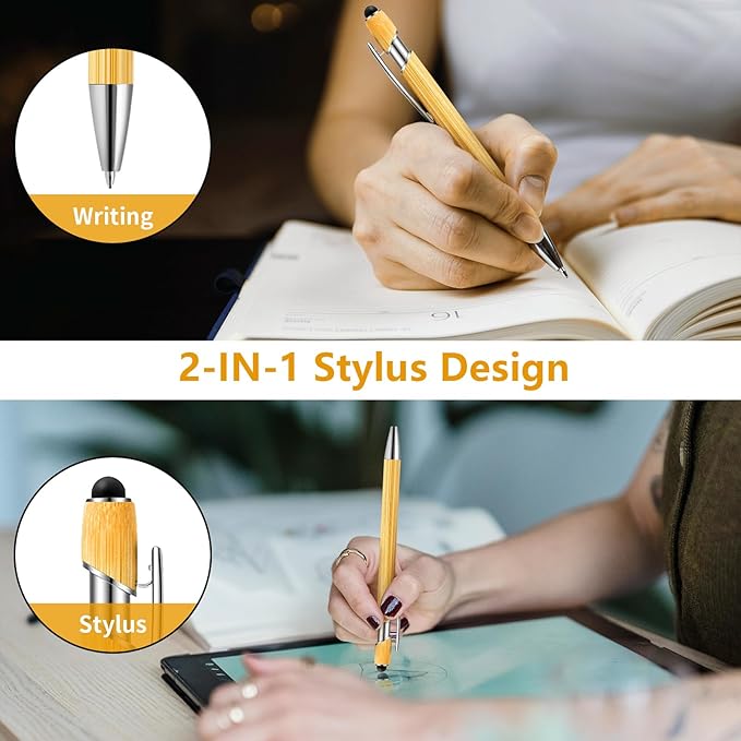 Personalized Pen Customizable Bamboo Pen with Stylus -Customizable Text Logo Name Ballpoint Pens with Black Ink-Personalized Gift Ideas for School Back Day Office Business Home(40 Count/Pack)