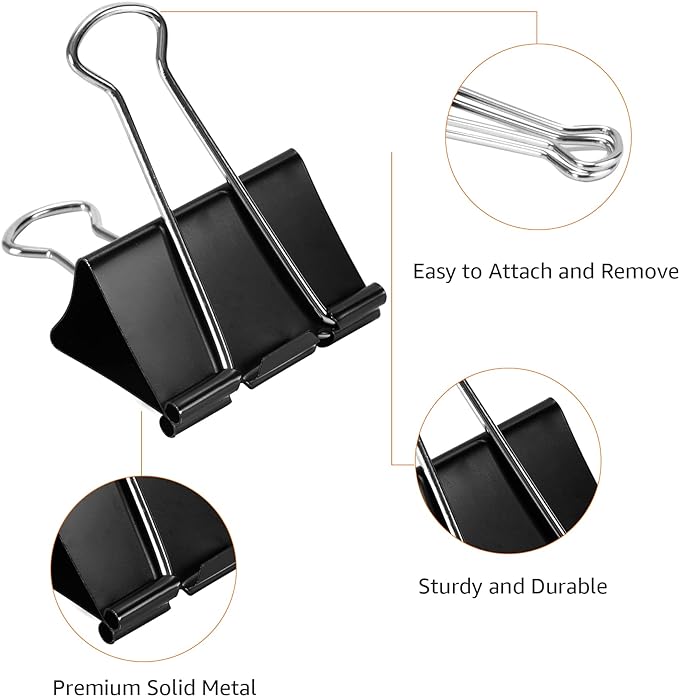 Amazon Basics Sturdy Binder Clips for Office Use, 96 Count (8 Pack of 12), Medium, 1.25 in, Black
