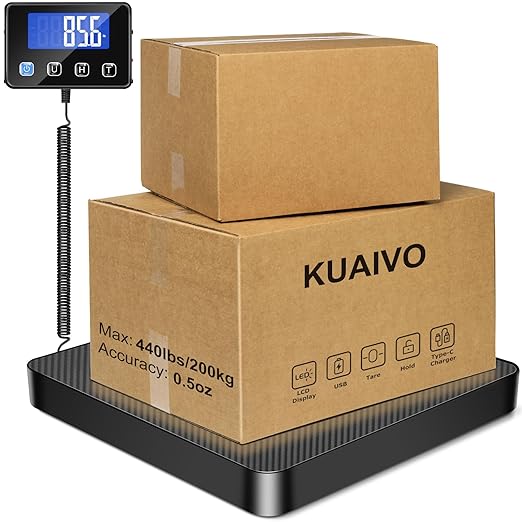 440lb Shipping Scale, 0.35oz High Accurate Digital Package Scale with Hold/Tare Function, Weight Scale for Packages, Luggage, Small Business, Home Use, Battery & Charging Cable Include