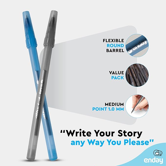 Enday Ballpoint Pens Bulk Blue and Black Pens (240 Pack) 120 Black & 120 Blue - Medium Point (1.0mm) Flexible Round Barrel For Writing Comfort, Pens Bulk for School, Home and Office.