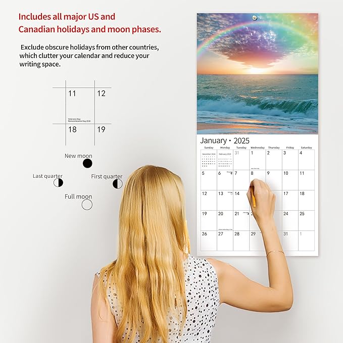2025 Wall Calendar,Calendar 2025, January 2025 - December 2025, Wall Calendar Rainbow, 12" x 24" Opened,Full Page Months Thick & Sturdy Paper for Calendar Organizing & Planning
