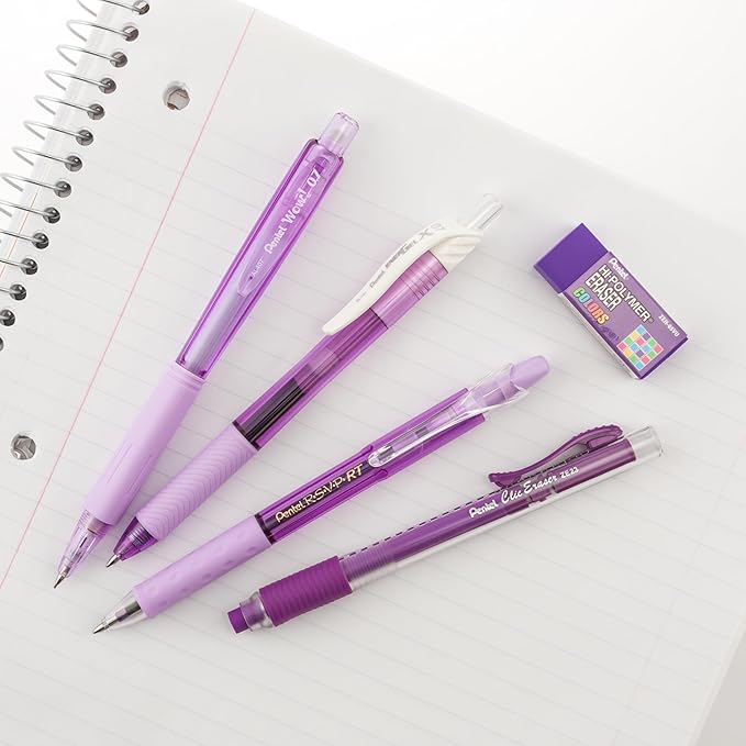 Pentel Color Shades Writing Pack - Includes; Pencil, Pens, and Erasers- Pastel Violet (BLBKALZBPV)