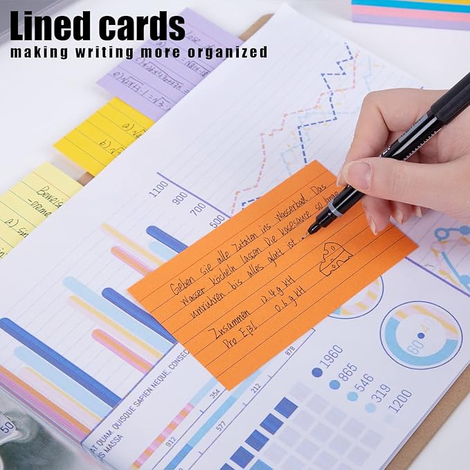 Koogel Colored Index Cards 3x5, 300 Count, Ruled Lined both Side, 8 Assorted Colors, Flash Cards for Studying, Heavy Note Cards for Office, Home and School