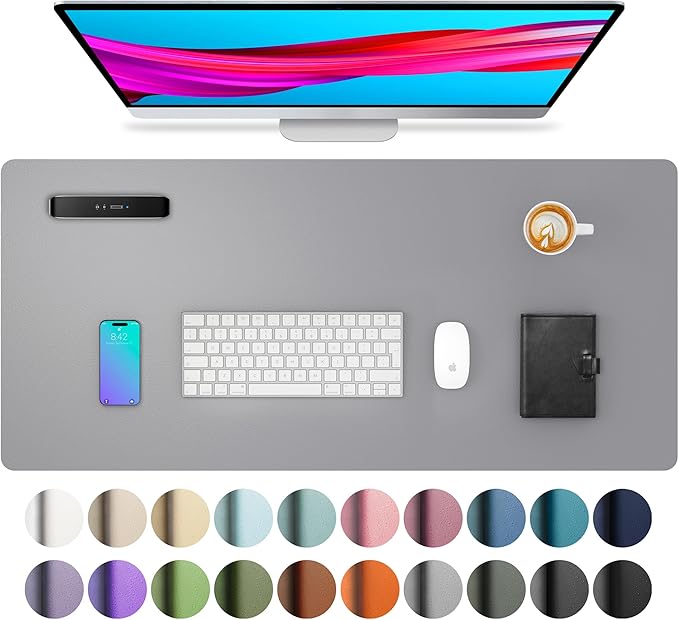 Aothia Leather Desk Pad Protector, Mouse Pad, Office Desk Mat, Non-Slip PU Leather Desk Blotter, Laptop Desk Pad, Waterproof Desk Writing Pad for Office and Home (31.5" x 15.7", Light Grey)