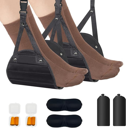 Airplane Foot Rest, Adjustable 2 Pack Airplane Foot Hammock for Plane Travel - Portable Travel Essentials, Relax Your Feet and Legs, for Long Haul Airplane Travel, Car Travel, Train and Office.