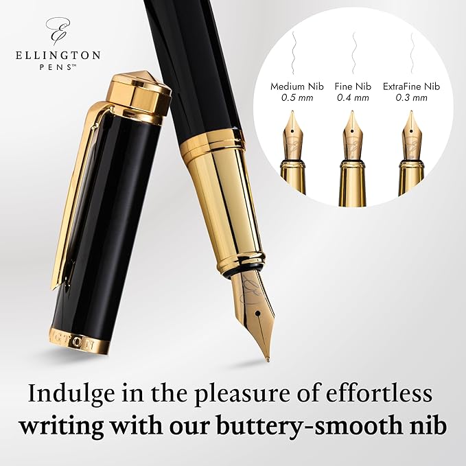 Luxury Fountain Pen Set- Fountain Pens for Writing - Smooth Extra Fine Nib - Includes Refillable Ink Converter, 3 Ink Cartridges [Black & Blue], Gift Box - Elegant Calligraphy