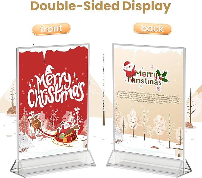 8.5X11 Sliver Frames Acrylic Sign Holder Double-Sided Sliver Picture Frames for Menu Holder Wedding Table Number Holder Christmas Photo Frames with Removable Sticky Dots -6 Pack