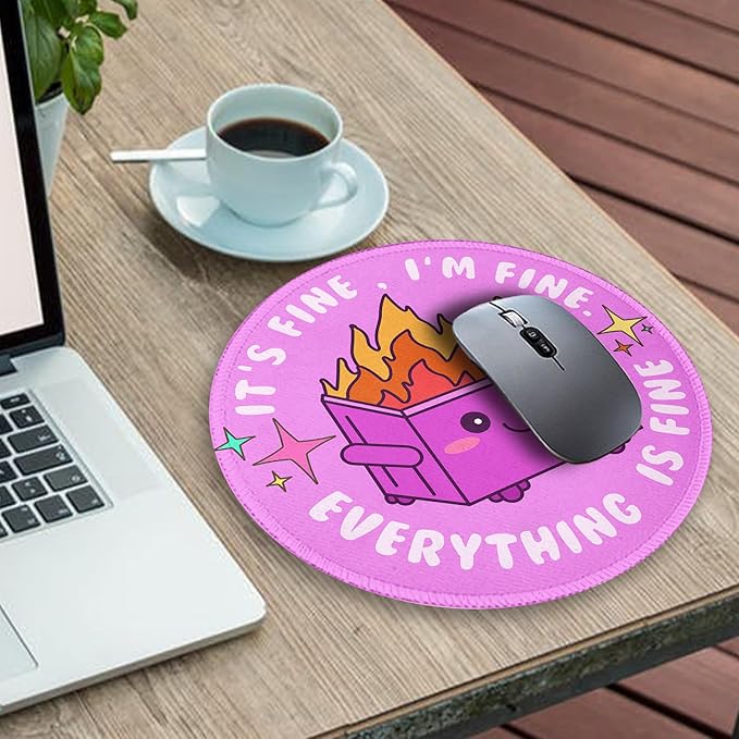 Gctriki Dumpster on Fire Mouse Pad, Cute Round Mouse Pads for Desk, Funny Purple Mousepad for Computer Laptop Gaming, Stitched Edge Non-Slip Rubber Base, Cute Office Desk Accessories Decor for Women