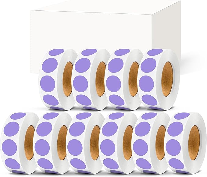 PARLAIM 3/4 Inch Dot Stickers, 10000 Pack Round Color-Code Circle Labels, Permanent Adhesive Color Coding Stickers Garage Sale Sticker - 10 Rolls Lavender