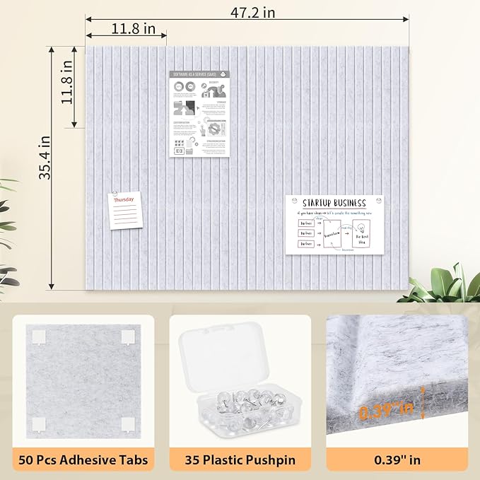 Smarpau Large Cork Board 48"x36", 12 Pack Bulletin Board for Walls, Felt Bulletin Boards Wall Paneling Pin Board Tack Board, Felt Wall Tiles for Office Classroom Decor