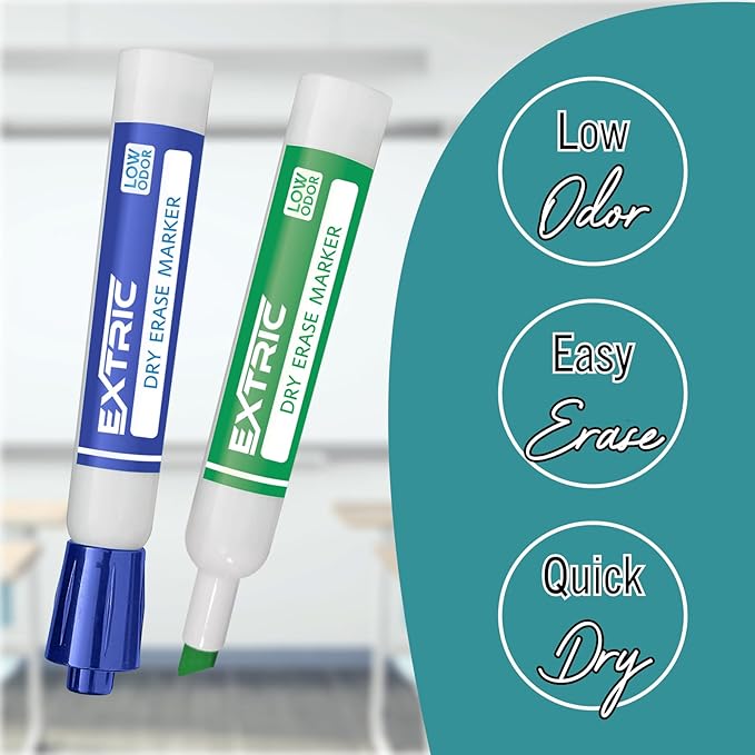 EXTRIC Dry Erase Markers Bulk Set of 48, Whiteboard Markers Bulk 4 Colors Chisel Tip White Board Markers, Red Blue Green Black Dry Erase Marker