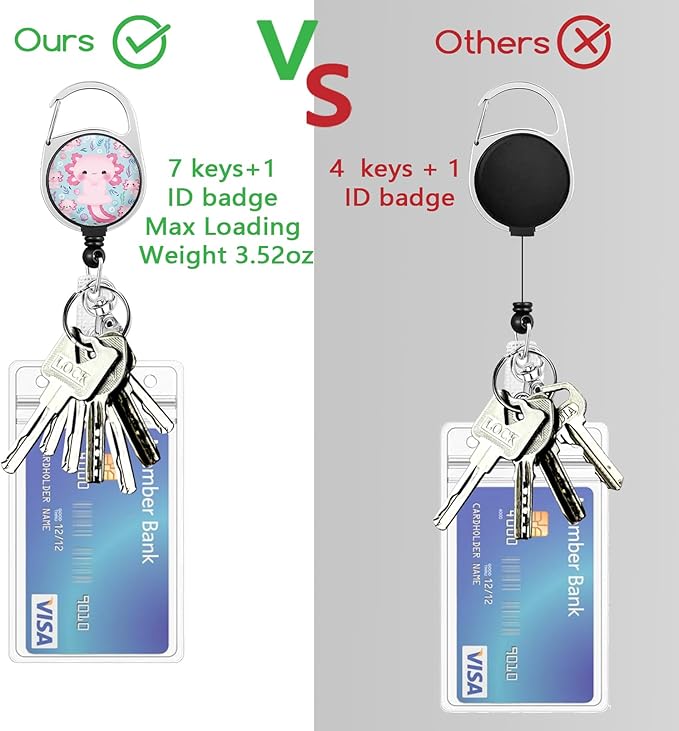 Gctriki Axolotl Badge Reel Retractable Heavy Duty with 360° Swivel Carabiner Clip, Work ID Badge Holder Retractable Clip, Cute Students Nurse Teacher ID Card Holder Badge Keychain Accessories