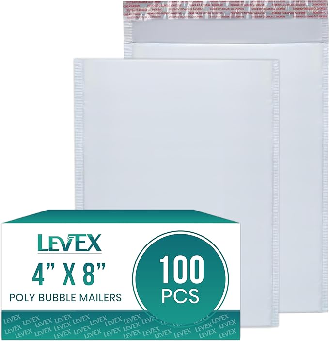 Levex - #000 4" x 8" [100 Pack] Poly Bubble Mailers, Padded Envelope Mailers, Packing Envelope & Mailing Bags for Shipping