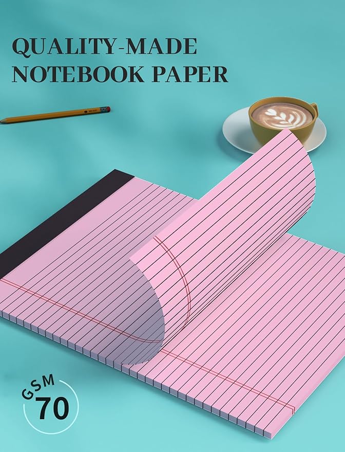 Colored Legal Pads, Yellow Legal Pads 8.5 x 11, 48 Pack Note Pads 8.5 x 11 Wide Ruled, Notepads 8.5 x 11 with Sturdy Back, Perforated Writing Paper Pads, Colored Lined Pads for Office, School, Home