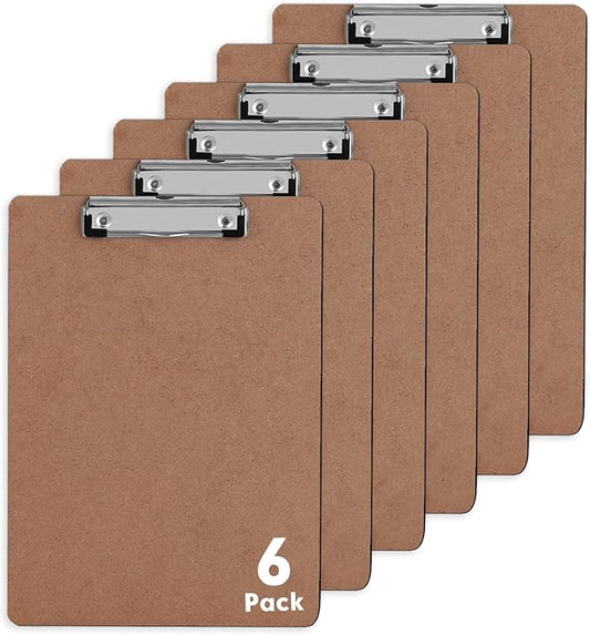 Clipboards, PANDRI 6 Pack Hardboard Office Clipboards, Low Profile Clip, Clip Boards 8.5x11 Standard Letter Size, Classroom Supplies, ECO Friendly