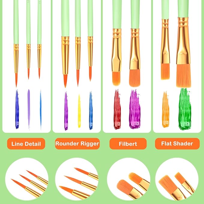 ESRICH Paint Brushes Set,2 Packs 20 Pcs Acrylic Paint Brush Set,St. Patrick's Party Acrylic Oil Watercolor, Face Nail Art, Miniature Detailing,Rock Painting,Painting Artist Professional Kits,Green
