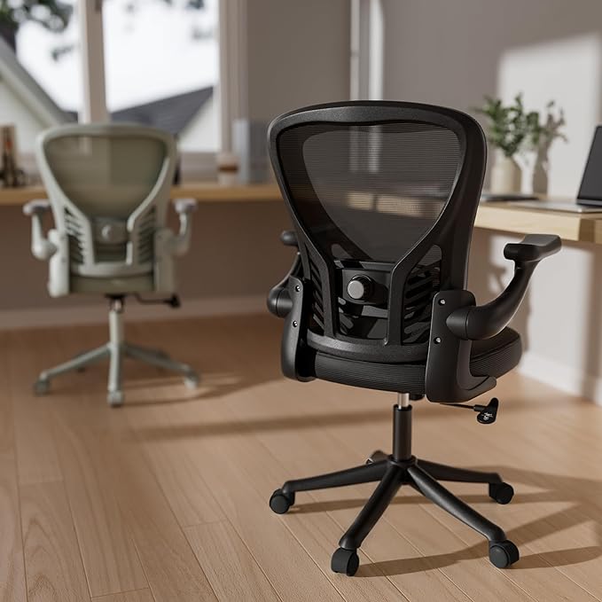 GYI Computer Desk Chair, Ergonomic Office Desk Chairs with Mesh Back, Adjustable Lumbar Support, Height, 3D Flip-up Arms, Wheels, Rocking Function, Black