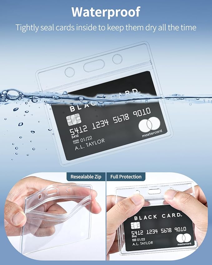 Pawfly 6 Pack ID Badge Holder Horizontal Clear Plastic Case with Resealable Zip Soft Waterproof Card Protector Pouch for Office School Credit Cards Proximity Key Cards Driver’s Licenses and Passes