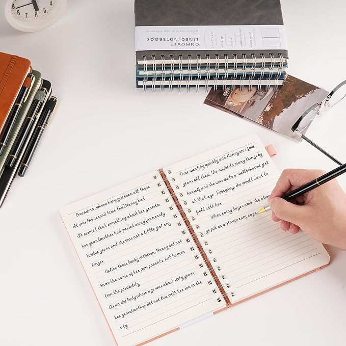 Lined Spiral Notebook Journal for Women Men 160 Pages A5 College Ruled Hardcover Leather with Pen Holder Notebook Journals for Note Taking Work Sky Blue