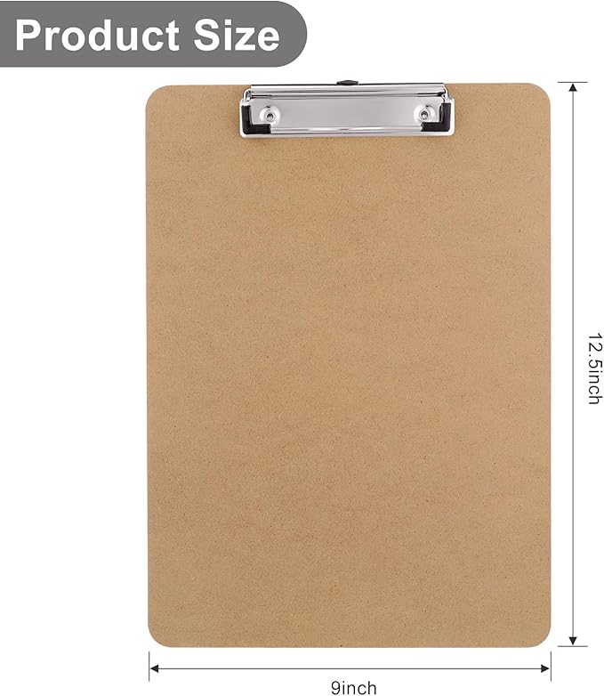 Wood Clipboards Set of 4, Letter Size Hardboard Clip Board 8.5x11 for Classroom, Students, Kid, A4 Standard Size 9" x 12.5" with Low Profile Clip, Office & School Supply