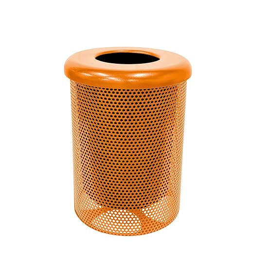 RFT-P-ORG Heavy Duty Round Trash Receptacle with Flat Top, Liner Included, 32 Gallon, Orange, Made in America