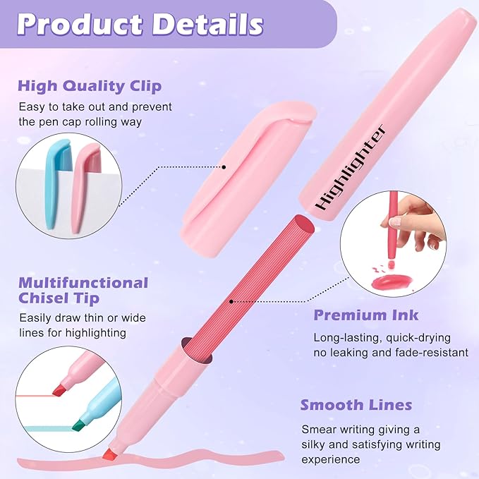 V-Opitos 30 Pack Highlighter in 6 Pastel Colors, No Bleed Highlighters, Bright Highlighters with Soft Chisel Tips, Ideal for Office and School Supplies