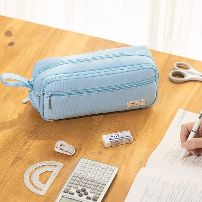 HVOMO Large Pencil Case High Capacity Holder Box Storage bag Desk Organizer Marker Pouch Pen For Middle School Office College Adult Girl and Boy(Blue)