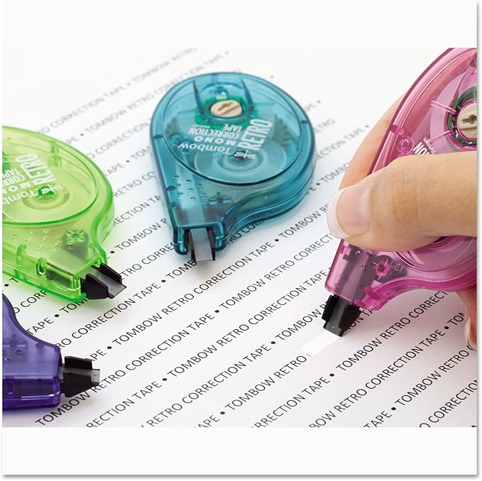 Tombow 68723 MONO Original Correction Tape, Asst RetroColor Applicators, 1/6-Inch x 394-Inch, 10/Pack