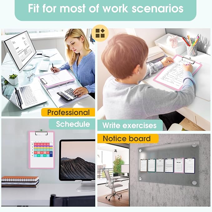 Plastic Clipboards, A4 Teal Clip Board 8.5x11 for Classroom, Students, Kid, Woman, Size 9" x 12.5" with Low Profile Clip, Office & School Supply