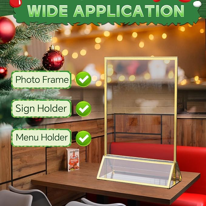 Gold Frames 5X7 Acrylic Sign Holder Double-Sided Tabletop Picture Frames for Menu Holder Wedding Table Number Holder Christmas Photo Frames with Removable Sticky Dots-12 Pack
