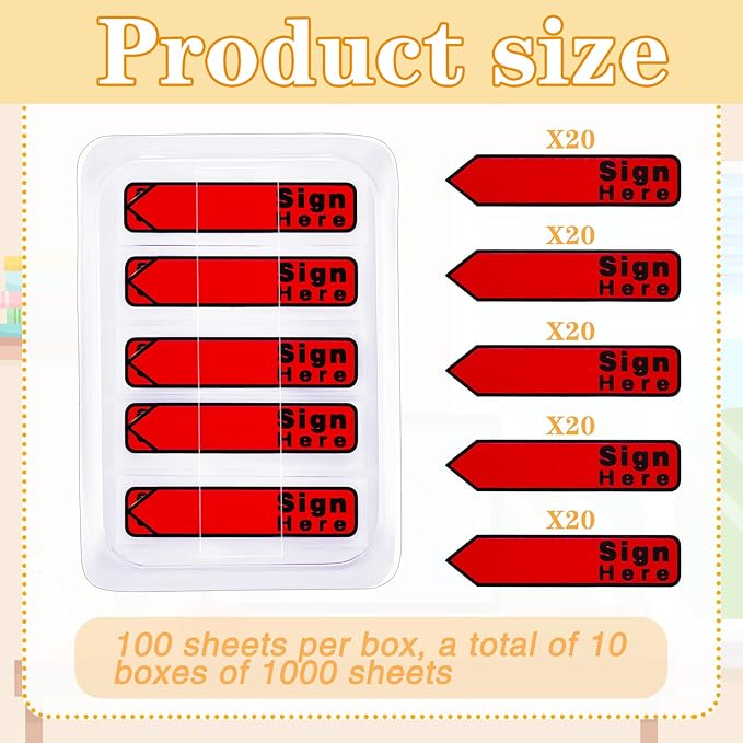 Colarr 10 Pack 1000 Pieces Sign Here Date Tabs Sign Here Date Stickers Flags Please Message Flags for Office Notebook Annotating Books Notary Books(Red,Cute)
