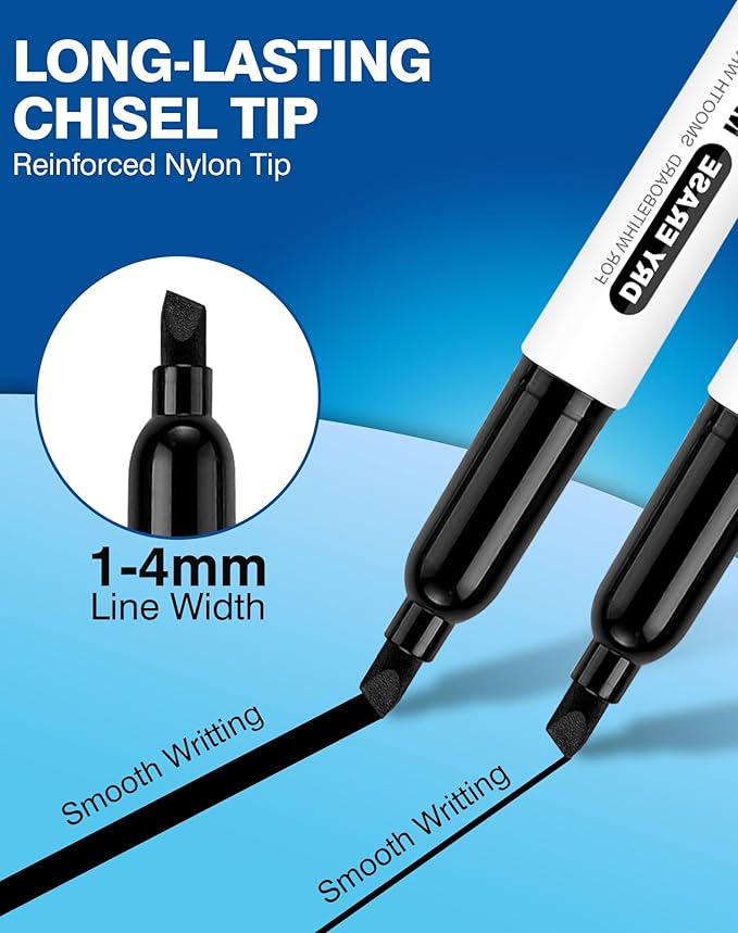 SFAIH Dry Erase Markers Chisel Tip Bulk, 72 Pack Black White Board Markers, Versatile Lines, Low Odor, 1s Quickly Dry, Perfect for School Supplies and Office
