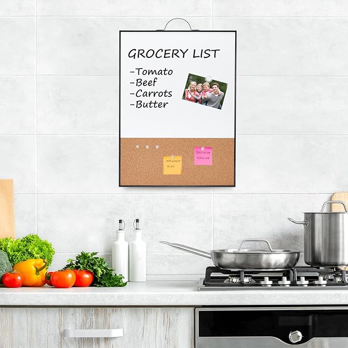 TSJ OFFICE Small Whiteboard Cork-Board - 16" X 12" Portable Aluminum Black Framed Magnetic Dry Erase Board, Small Bulletin Cork Board with Holder for Office, Home and School