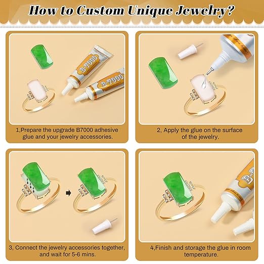 B7000 Glue Clear Adhesive, Jewelry Bead B-7000 Glue Semi Fluid Adhesive Glue High Viscosity with Precise Tips for Rhinestones Fabric, Glass, Jewelry Making, DIY Art Crafts, Leather, Toys (2x25ML)