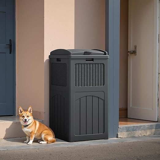Flamaker 30 Gallon Trash Can, Resin Outdoor Garbage Can with Lid, Waterproof Hideaway Patio Waste Bins for Outside Use (2 Pack, Gray)