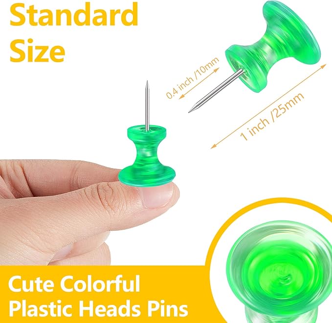 Outus 100 Pcs Giant Push Pins Large Thumb Tacks Plastic Heads 1 Inch Jumbo Push Pins for Cork Board Map Posters Office School(Red, Yellow, Blue, Green, Clear)