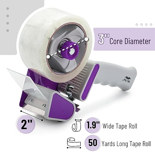 Mr. Pen- Packing Tape Dispenser Gun 2-Inch, 2 Pack with 2 Rolls Tape, Purple Heavy Duty Packing Tape with Dispenser, Packaging Tape, Clear Packing Tape, Tape Gun for Packing Boxes, Moving Tape