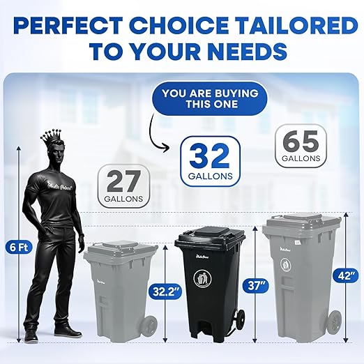 32 Gallon Step-On Large Outdoor Trash Can with Lid and Wheels - Outside Plastic Rolling Garbage Can - Rollout Commercial Heavy-Duty Container Barrel, Gray 2 Pack