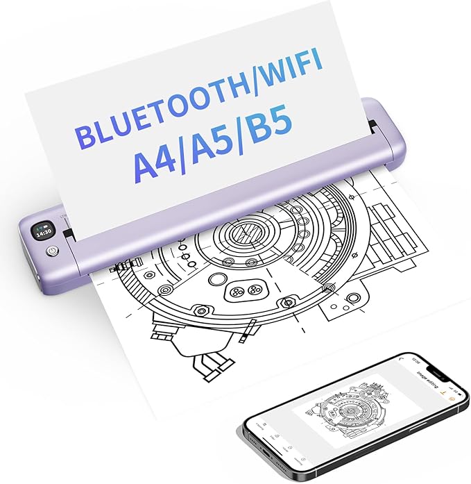Rongta Portable Printers Wireless for Travel, WiFi & Bluetooth Mobile Printer, Thermal Inkless Printer for School/Office/Home Use, Compatible with Android,iOS & Laptop (Purple)