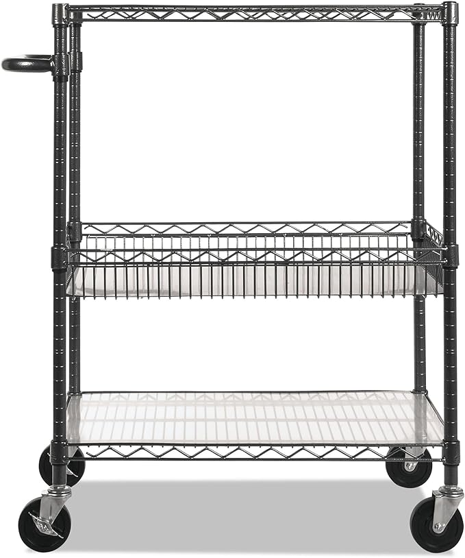Alera Three-Tier Wire Cart, 34" x 18" x 40", Black