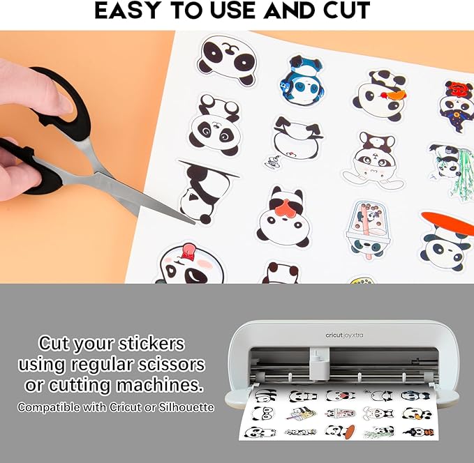 60 Sheets Premium Printable Vinyl Sticker Paper for Inkjet Printer, Glossy White Waterproof, Dries Quickly, Vivid Colors, Tear Resistant, 8.5x11 Inkjet Vinyl Sticker Paper Great for Cutting Machines