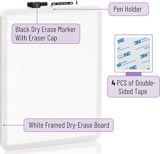 Mr. Pen- Dry Erase Board, 14” x 11” with a Black Dry Erase Marker, Small Mini White Board for Kids, Students